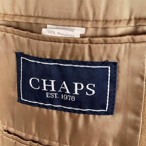 Chaps Blazer Men 42R Tan Camel Microfiber Soft Faux Suede Classic Career Jacket - Picture 8 of 16